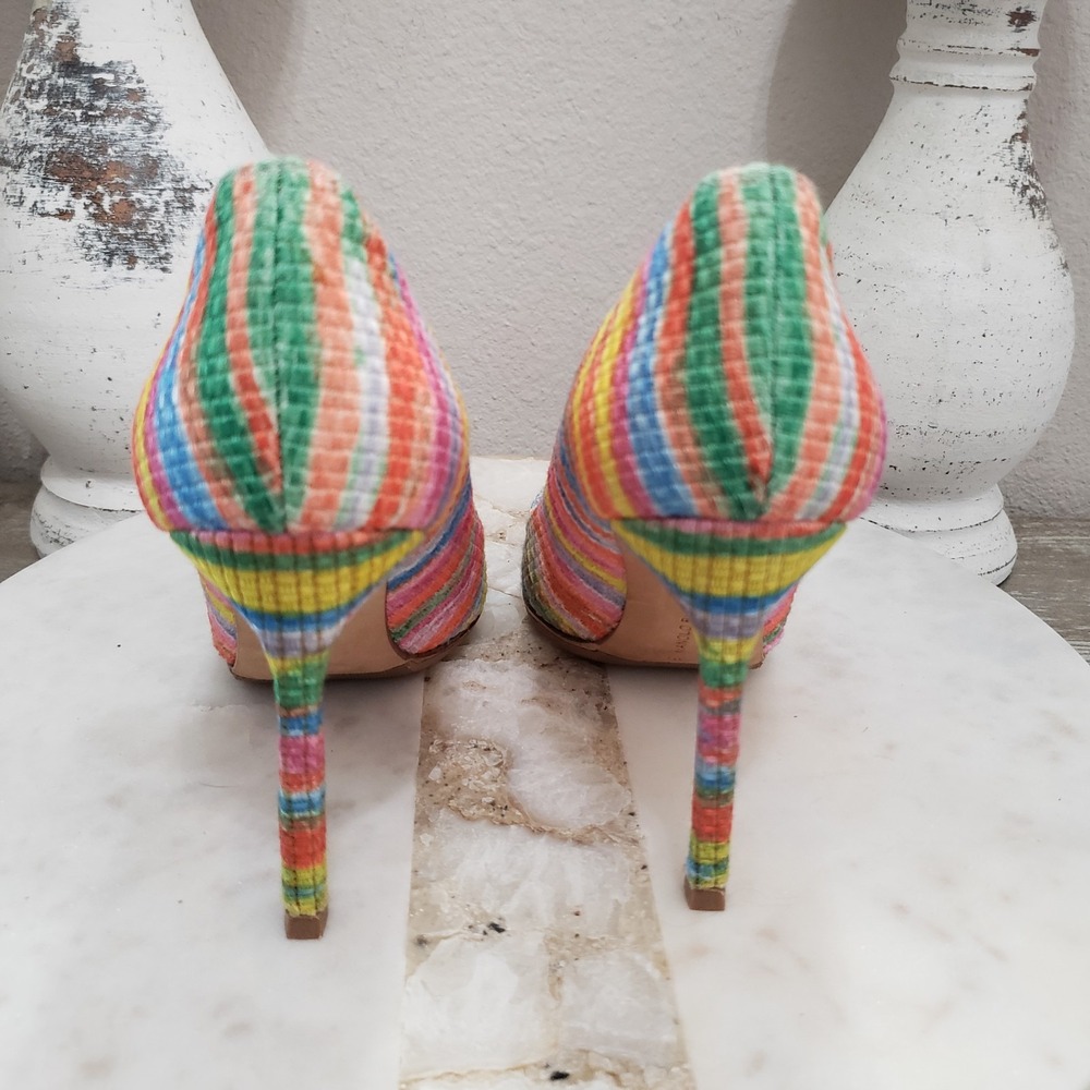 MANOLO BLAHNIK Striped Colorful Rainbow Pointed Pumps Heels EU 36 US 6 - Picture 5 of 12